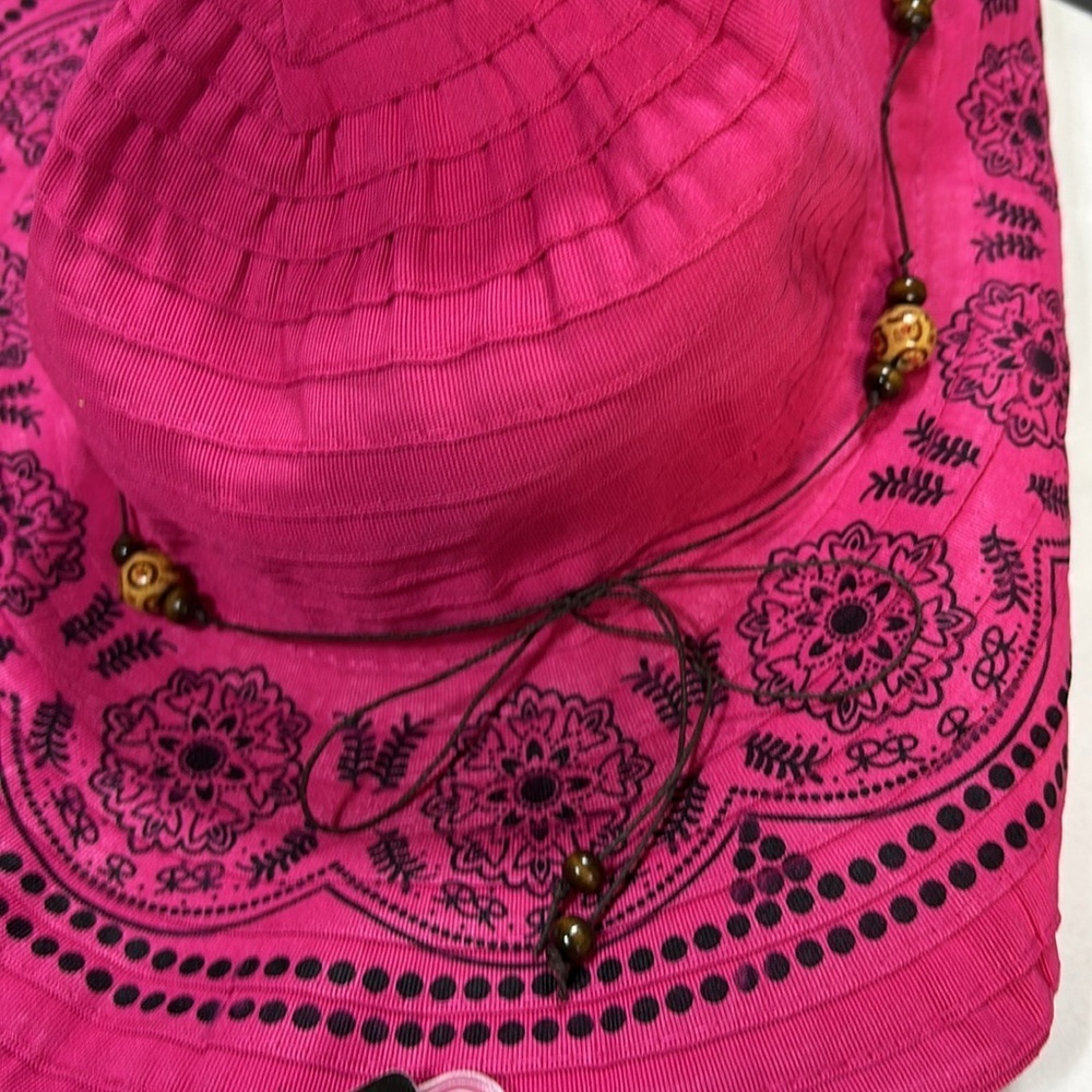 Angela & William Pink & blk Diva floppy Floral UPF 50+ sun Hat - Picture 13 of 13